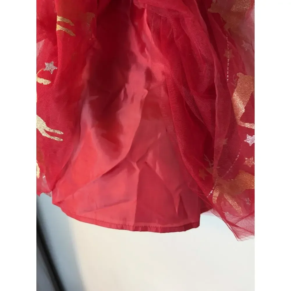 Zunie Red Christmas Sequins Reindeer Dress Tulle Girls Sz 5 NWT $74